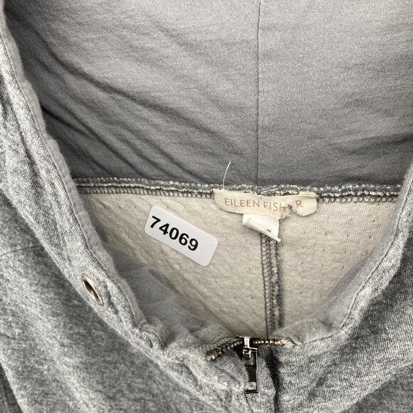 EILEEN FISHER Jacket S Organic Cotton Jersey Duster Hoodie Full Zip Gray USA - Picture 11 of 11